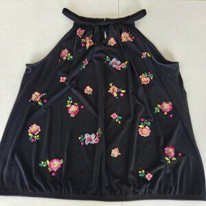 INC Black Halter Top, Multi-color Sequin Flowers, Bubble Hem, Plus Size 2X